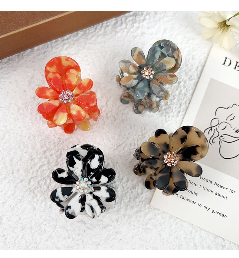 Women's Sweet Flower Acetic acid sheets Inlay Rhinestones Hair Claws