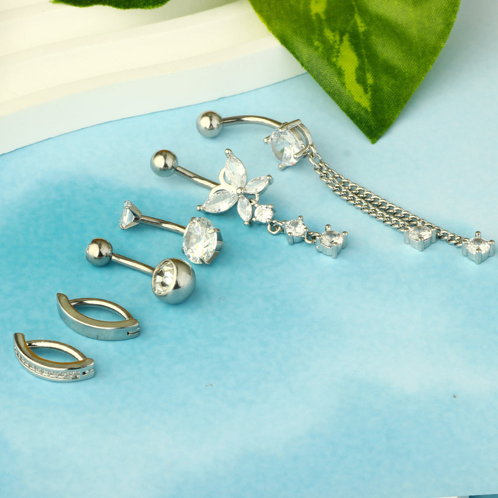 1 Piece 1 Set Belly Rings Simple Style Heart Shape Solid Color 316 Stainless Steel  Inlay Zircon Belly Rings