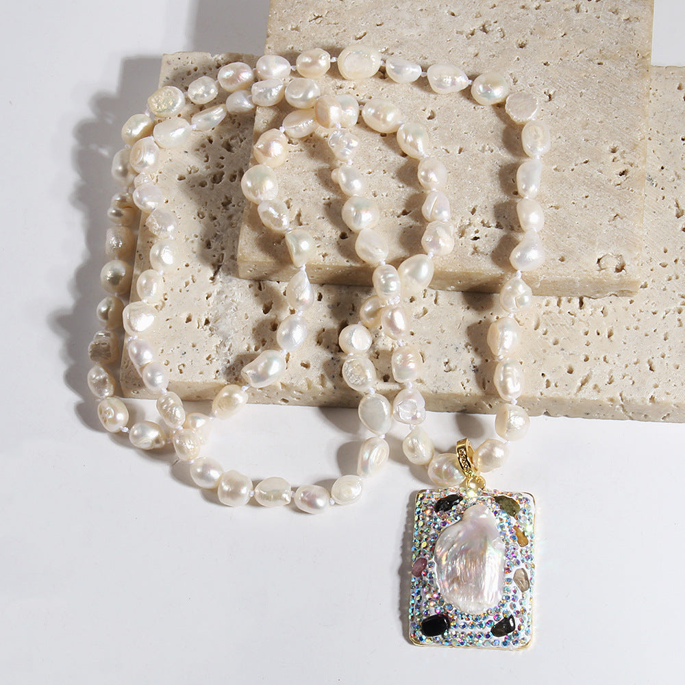 Elegant Vintage Style Geometric natural stone Beaded Chain Pendant Necklace In Bulk