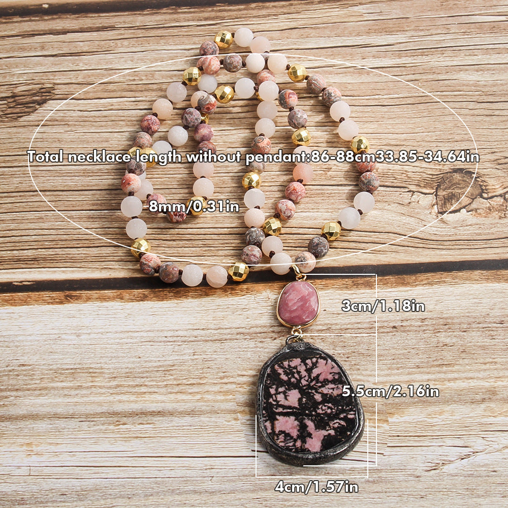 Bohemian Geometric natural stone Beaded Chain Pendant Necklace In Bulk