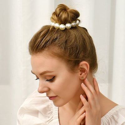 sweet solid color imitation pearl hair tie 1 piece