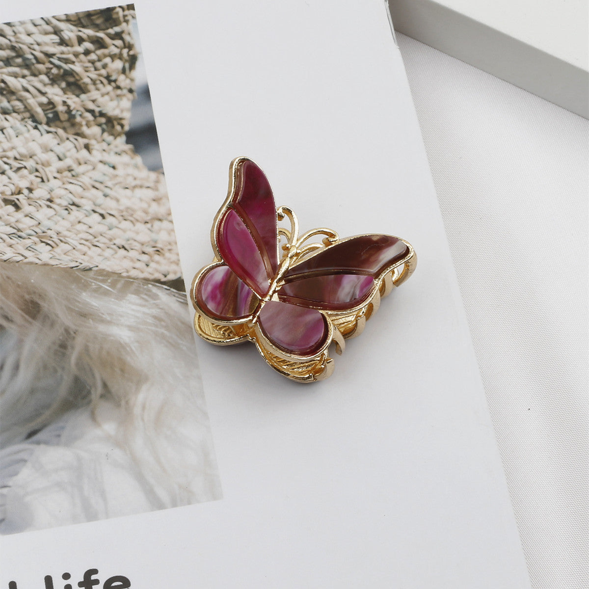 simple style butterfly acetic acid sheets plating hair claws 1 piece