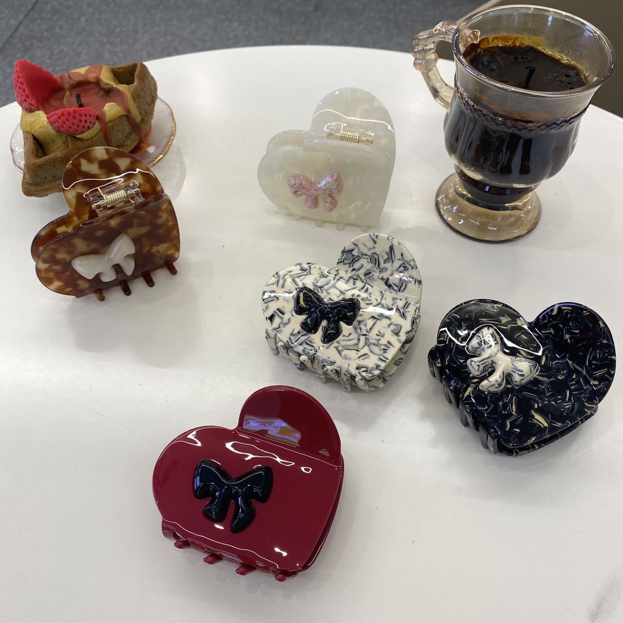 Women's Simple Style Heart Shape Bow Knot Acetic acid sheets Hair Claws