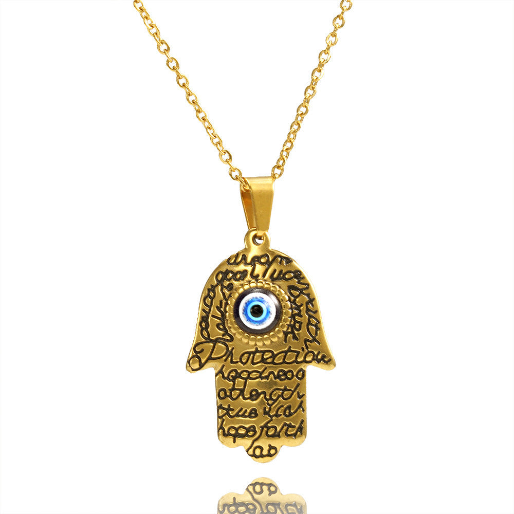 Jewelry Retro Hand Of Fatima Titanium Steel Pendant Necklace