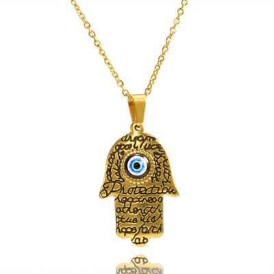 Jewelry Retro Hand Of Fatima Titanium Steel Pendant Necklace