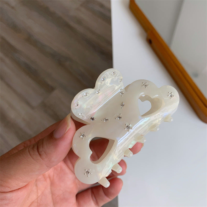 Women's Sweet Heart Shape Acetic acid sheets Hollow Out Inlay Rhinestones Hair Claws