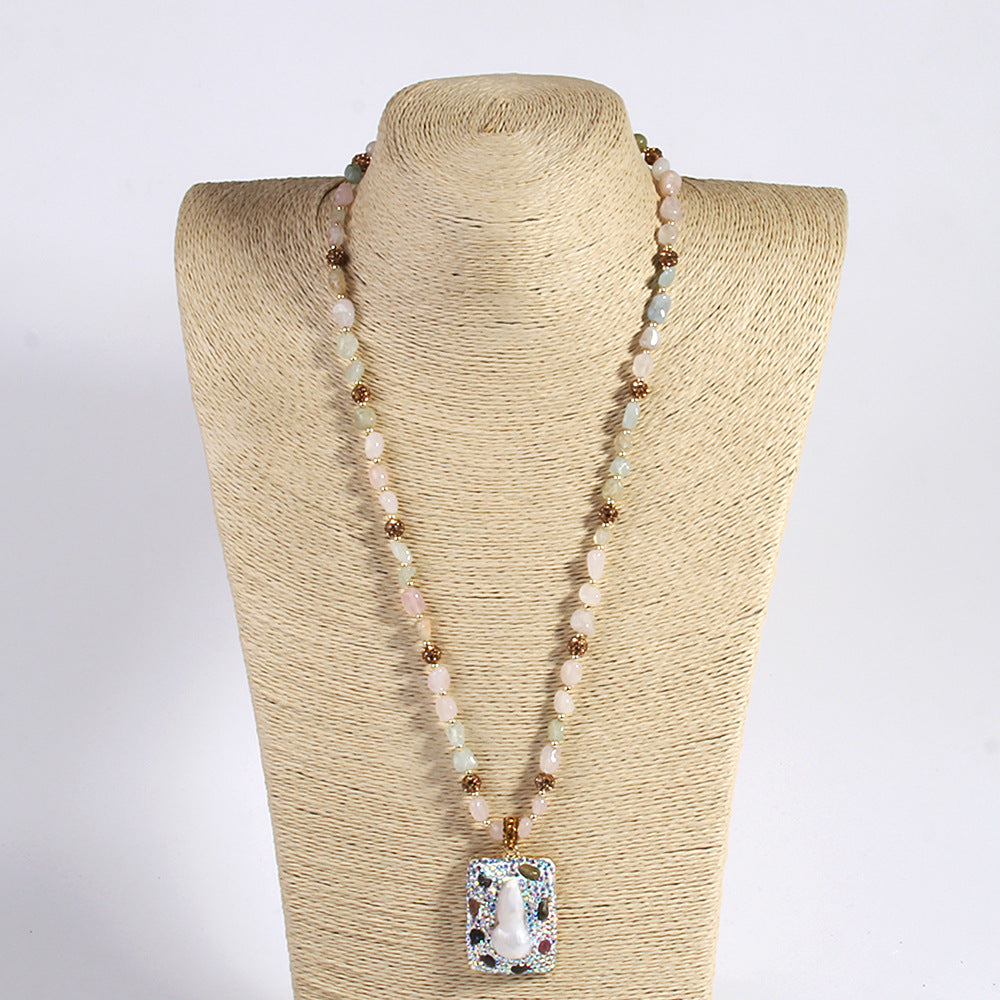 Vintage Style Classic Style Geometric natural stone Beaded Chain Pendant Necklace In Bulk