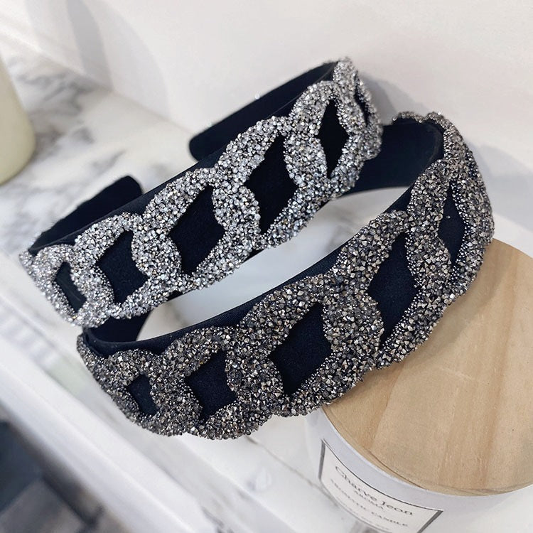 korean rhinestone chain mesh wide-sided hair band
