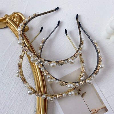 korean pearl wrapped full drill headband