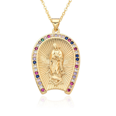 Copper Inlay Human Virgin Mary Zircon Pendant Necklace