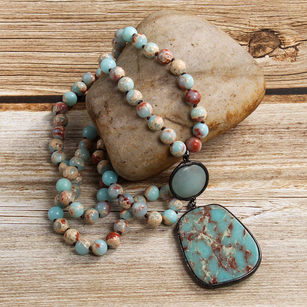 Bohemian Geometric natural stone Beaded Chain Pendant Necklace In Bulk