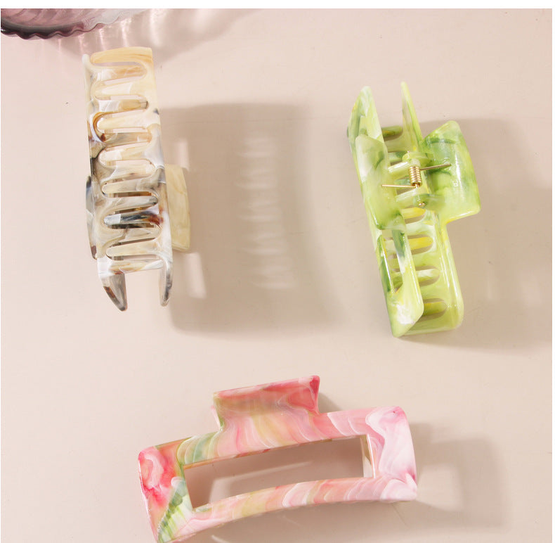 New Arrival Marble Color Rectangular Grip High-Grade Sense Niche Updo Imitation Acetic Acid Shark Clip Hair Accessories Headdress