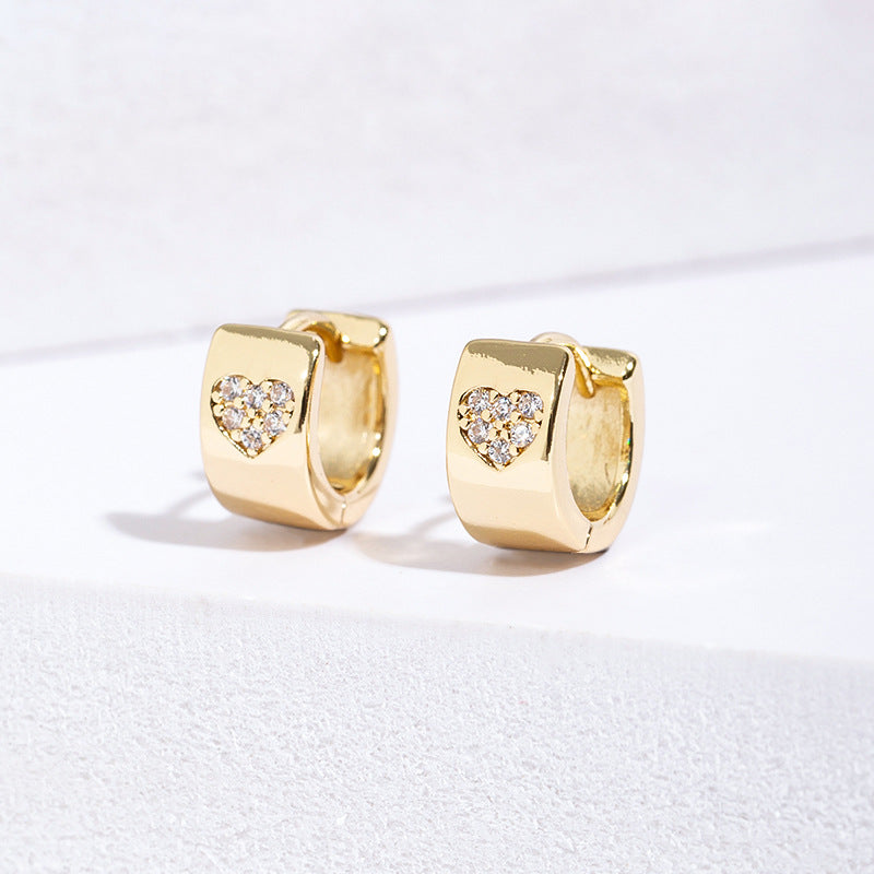 1 Pair Lady Heart Shape Plating Copper Zircon Earrings