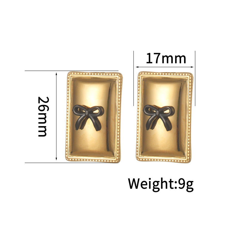 1 Pair Artistic Geometric Bow Knot Rectangle Inlay 304 Stainless Steel Pearl 18K Gold Plated Ear Studs