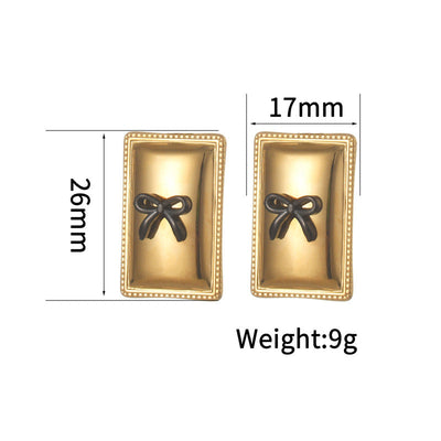 1 Pair Artistic Geometric Bow Knot Rectangle Inlay 304 Stainless Steel Pearl 18K Gold Plated Ear Studs