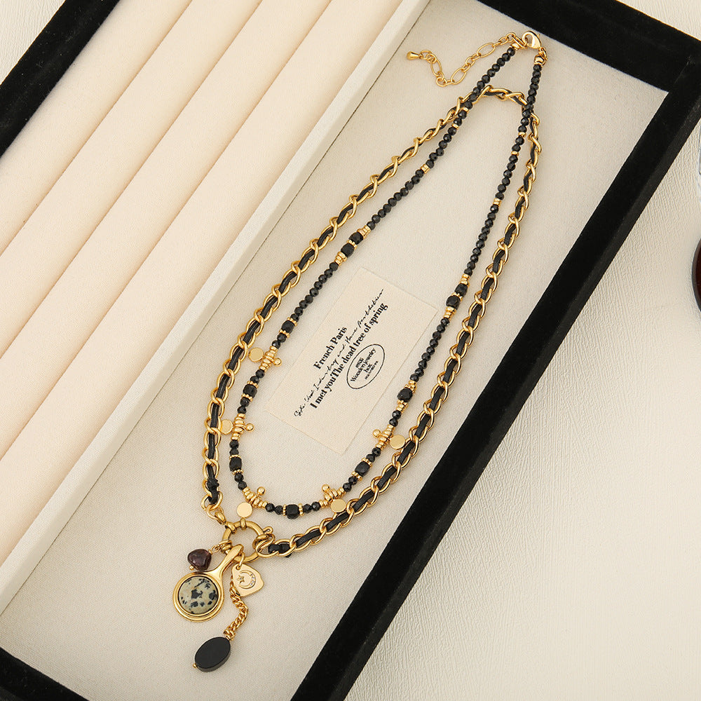 Retro Geometric natural stone Copper Black Pointed Crystal Necklace In Bulk