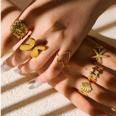 Jewelry Retro Starfish Heart Shape 304 Stainless Steel Plating Open Rings