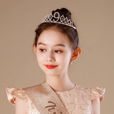 Girl'S Cartoon Style Letter Crown Metal Stoving Varnish Crystal Crown