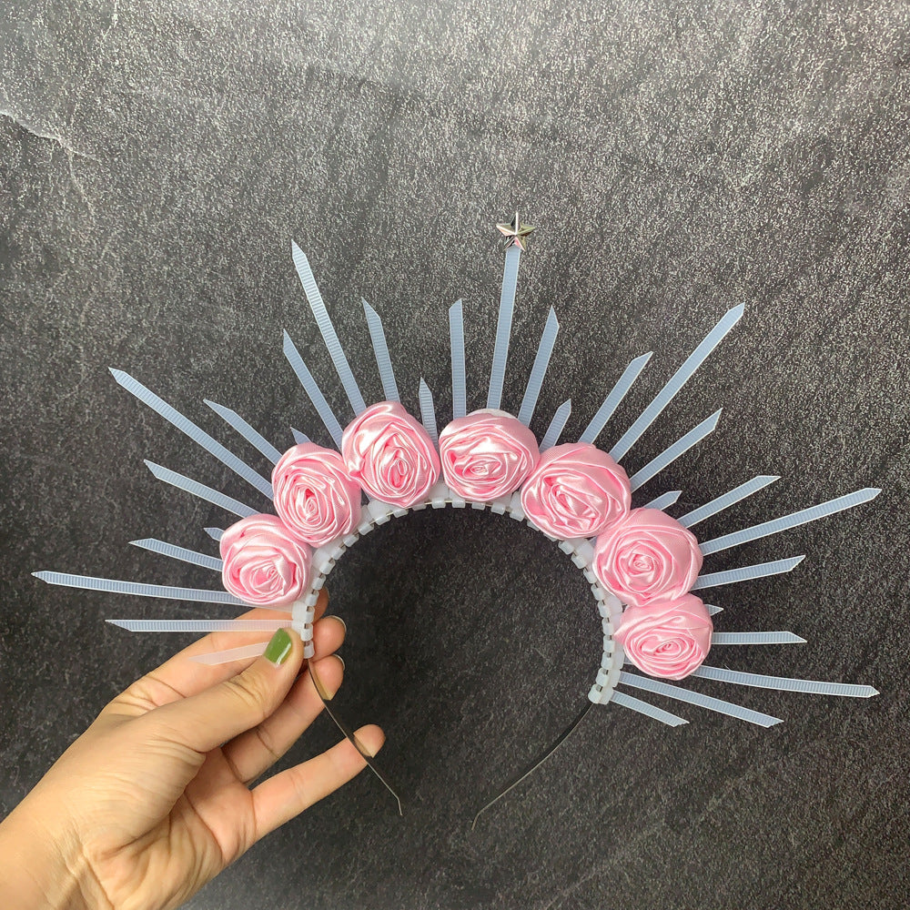retro star crown flower plastic resin hair band