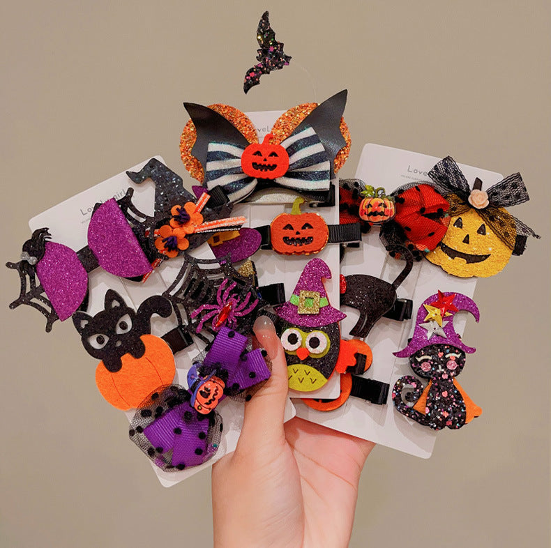 Halloween Cute Funny Women's Pumpkin Cat Bow Knot Hair Clip