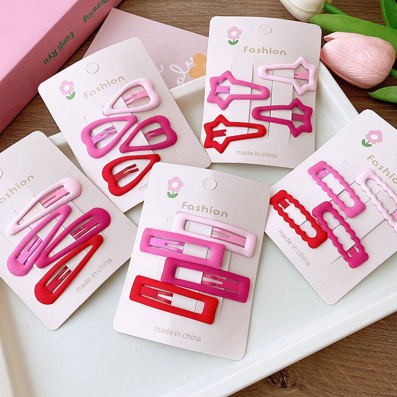 New Sweet Rose Pink Versatile Basic Hollow Heart Five-Star BB Clip Dripping Oil Partysu Hair Clip Hair Accessories