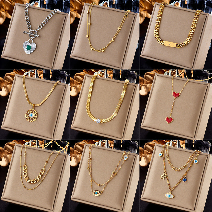 Jewelry Lady Heart Shape Eye Titanium Steel Plating Necklace