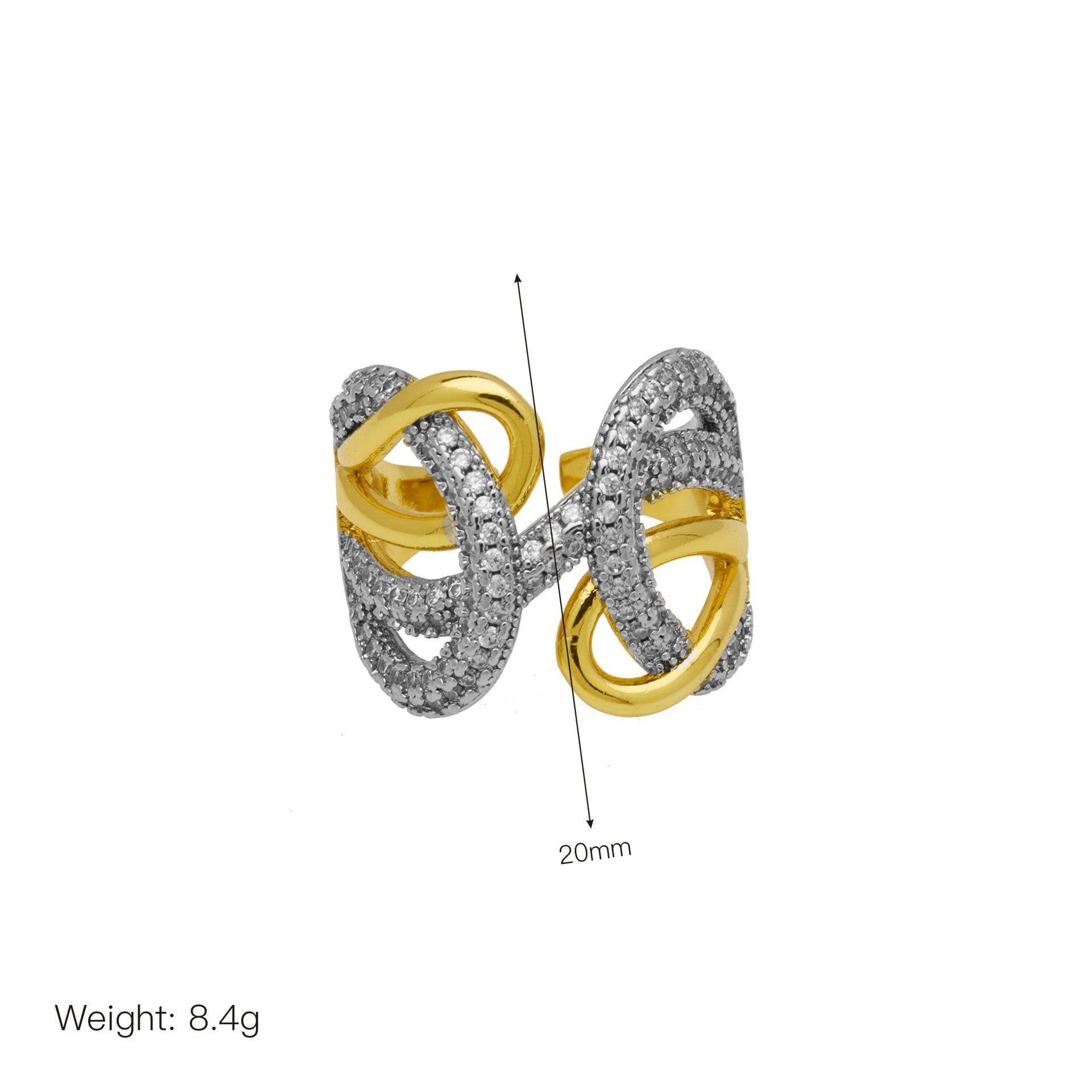 Jewelry IG Style Geometric Copper Zircon 18K Gold Plated Mixed Metal Inlay Open Rings