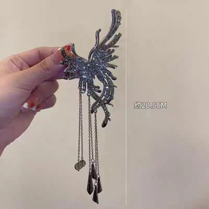 elegant fashion butterfly alloy tassel inlay artificial pearls rhinestones hair clip