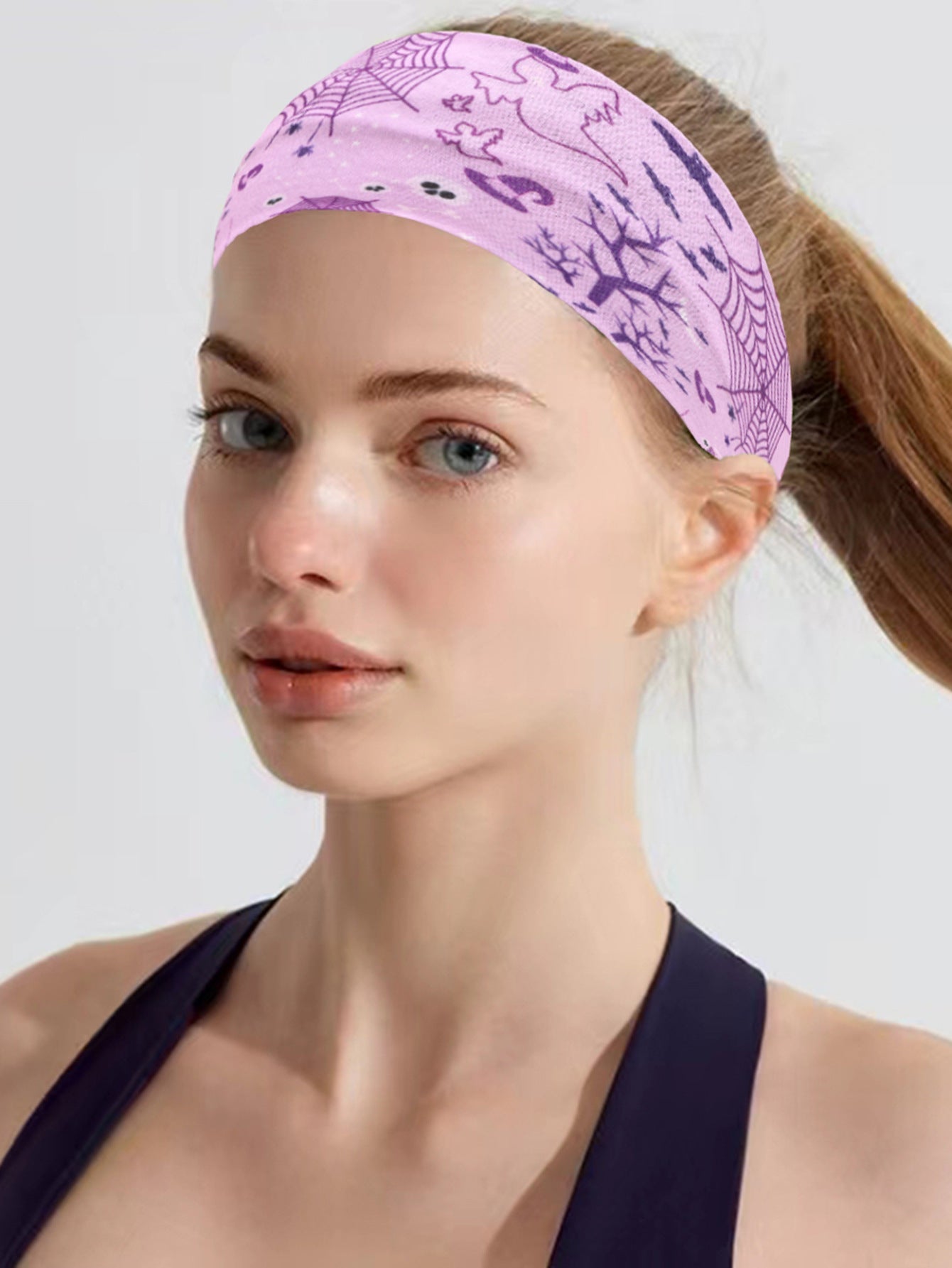 Women's Cute Funny Pumpkin Cartoon Character Spider Cloth Printing Hair Tie