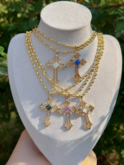 Mother pearl shellfish Copper Plating Cross Pendant Necklace