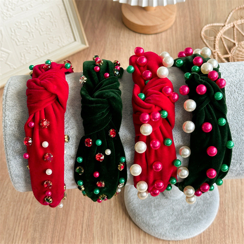 New Knotted Wide Brim Hair Band Pearl Rhinestone Fashionable High-Grade Headband Hair Fixer  Hair Accessories