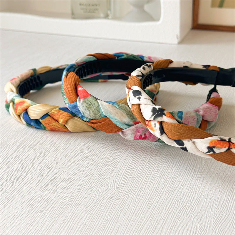 French Oil Painting Headband Female High Skull Top with Teeth Non-Slip Broken Hair Card Pressure Sweet out High Sense Hair Tie Headband