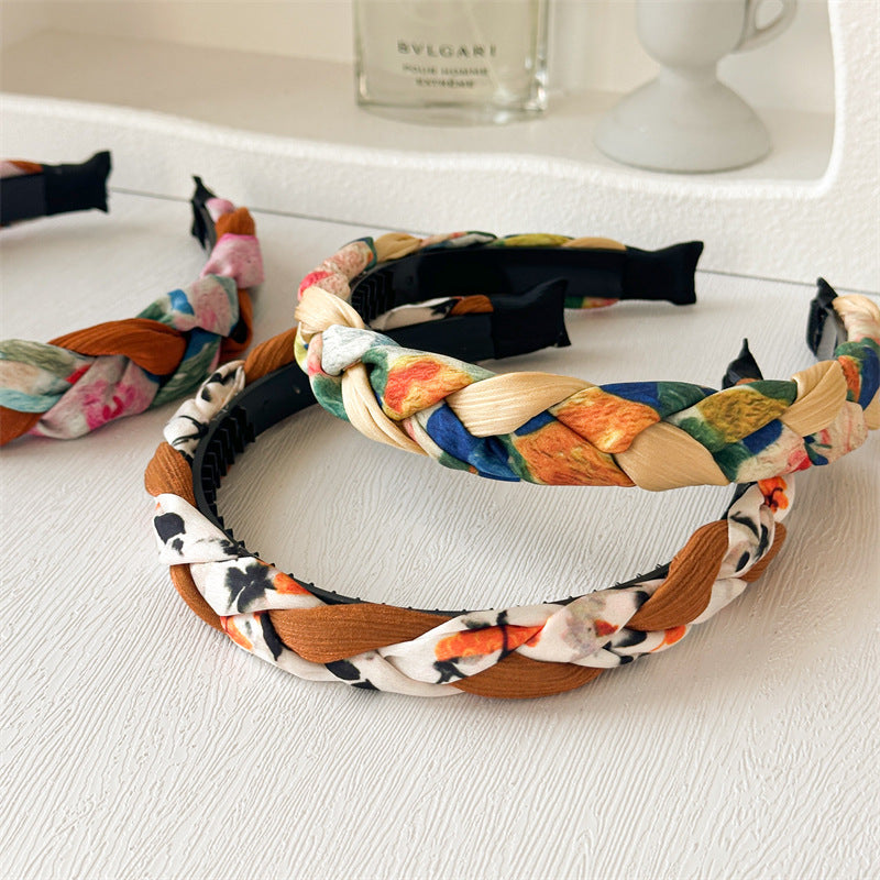 French Oil Painting Headband Female High Skull Top with Teeth Non-Slip Broken Hair Card Pressure Sweet out High Sense Hair Tie Headband