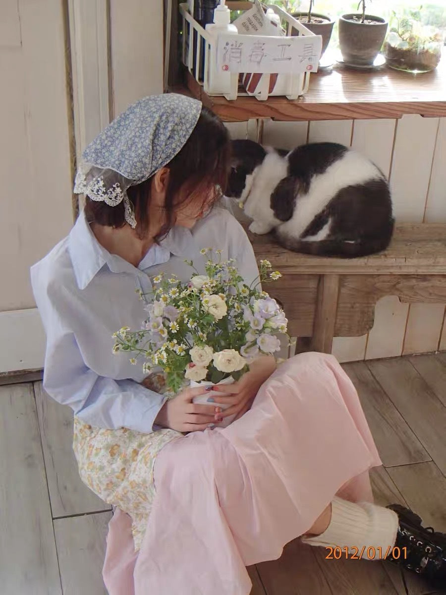 Small Floral Scarf 2024 New Floral Tie Hair Scarf Sense Shawl Lace Stitching Hair Band Scarf