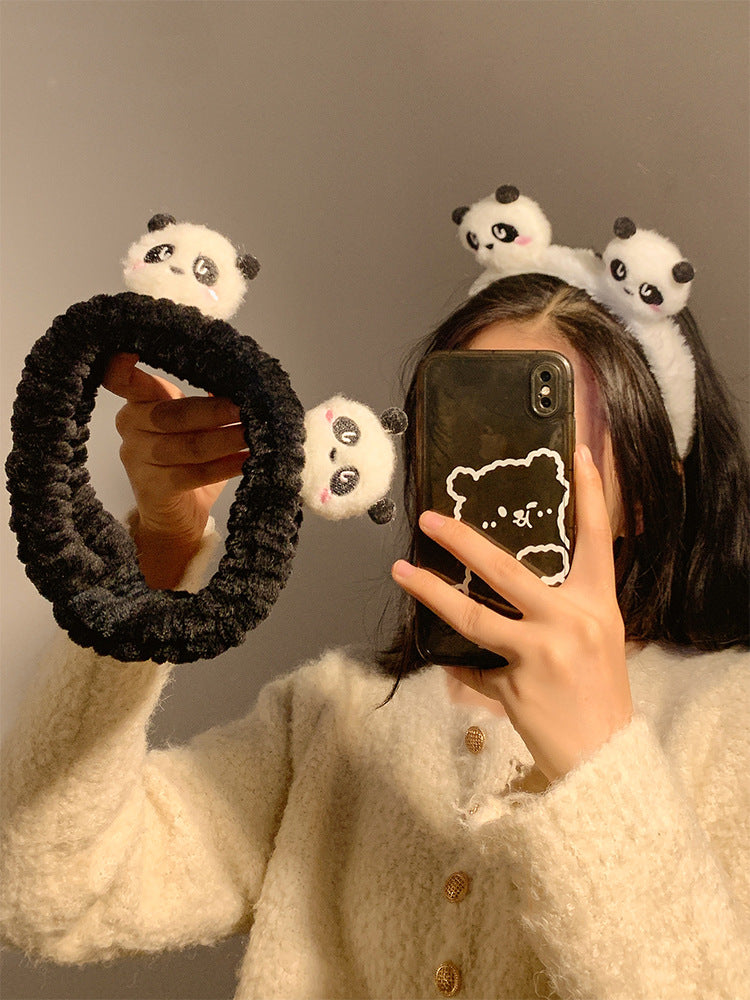 Panda Plush Face Wash Hair Bands Autumn and Winter Hair Band Hair Fixer Non-Slip Headband Female 2024 New Hair Pin Hairware