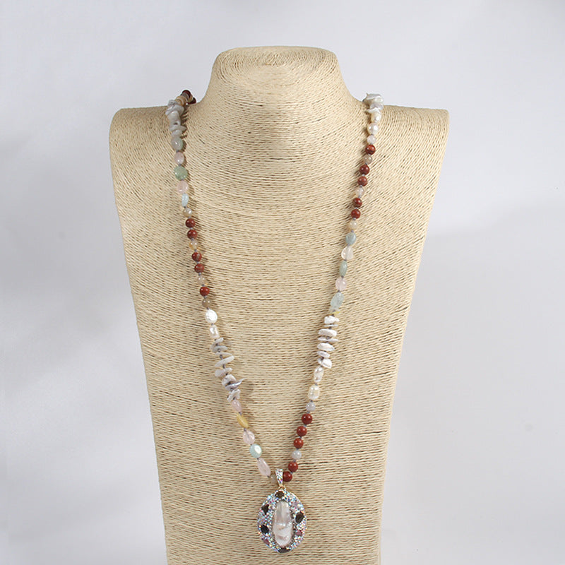 Bohemian Geometric natural stone Beaded Chain Pendant Necklace In Bulk