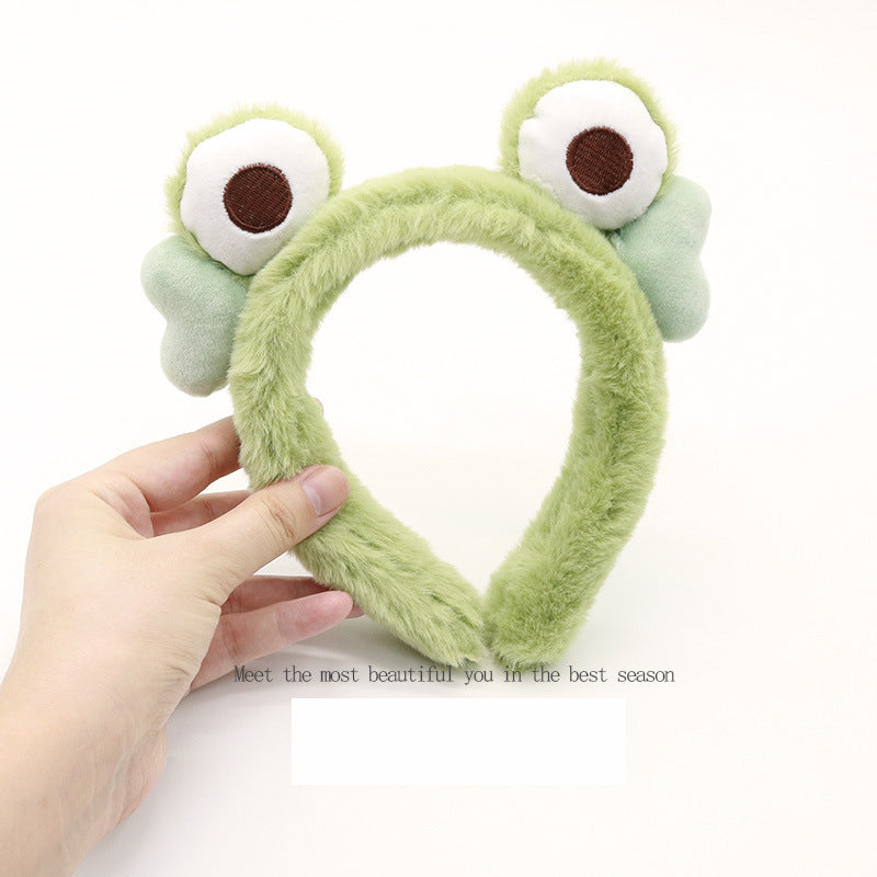 Furry Autumn and Winter New Cute Frog Hair Fixer Face Wash Hair Bands Funny Cartoon Non-Slip Plush Headband Hairpin for Women