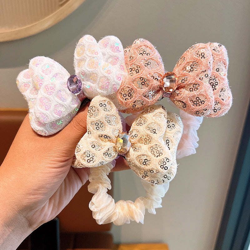 sweet bow knot cloth inlay rhinestones hair tie