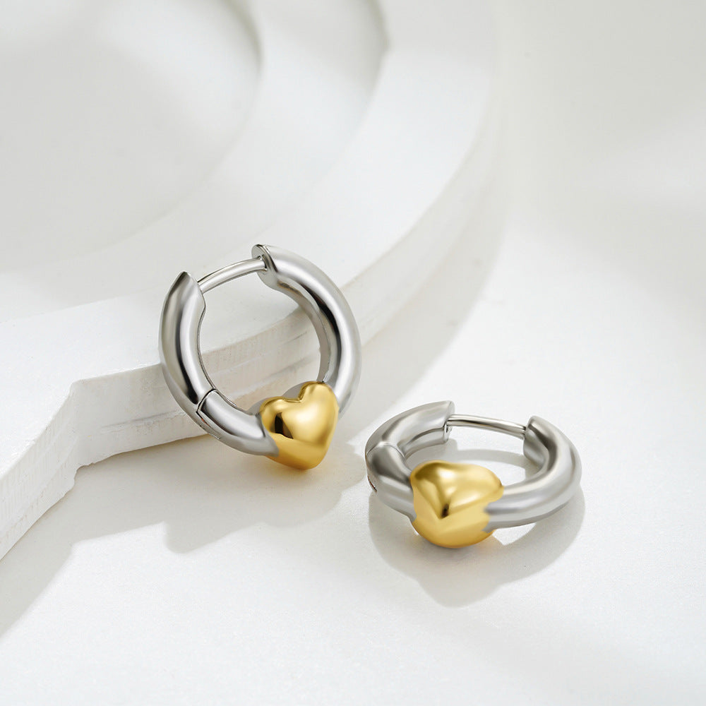 1 Pair Simple Style Heart Shape Mixed Metal 304 Stainless Steel Earrings