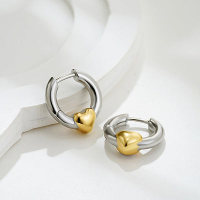 1 Pair Simple Style Heart Shape Mixed Metal 304 Stainless Steel Earrings