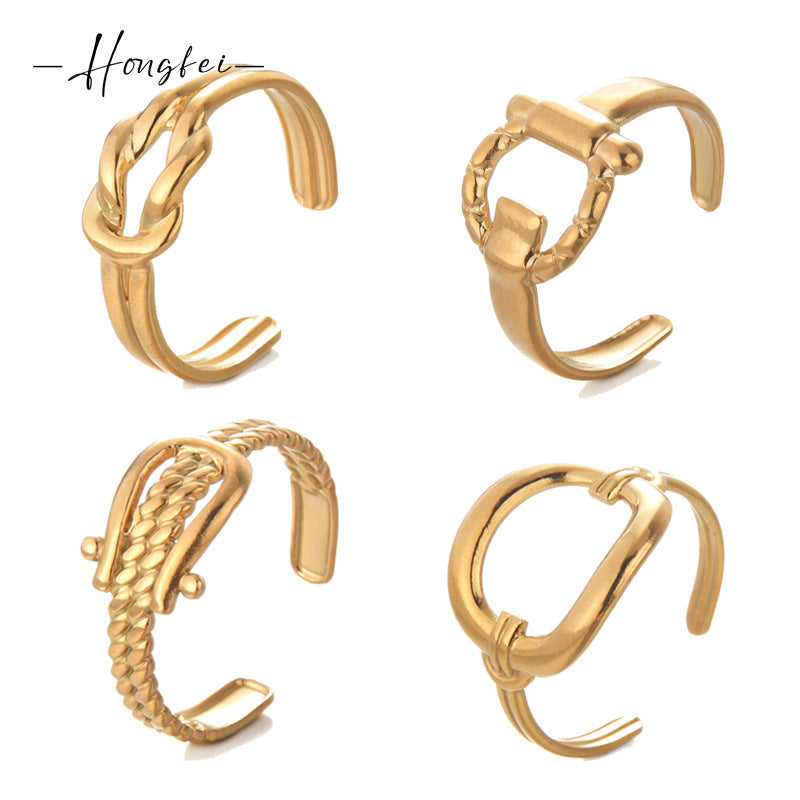 Jewelry Retro Four Leaf Clover Heart Shape 304 Stainless Steel Plating Open Rings