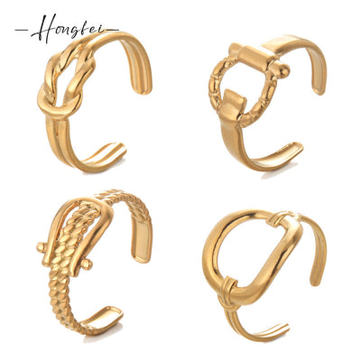 Jewelry Retro Four Leaf Clover Heart Shape 304 Stainless Steel Plating Open Rings