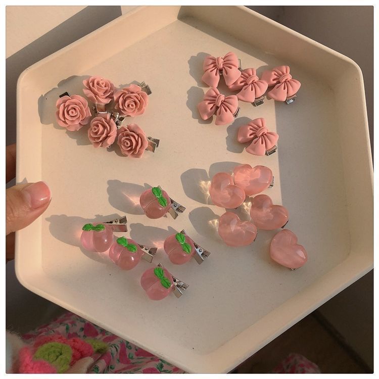 sweet heart shape bow knot plastic resin hair clip