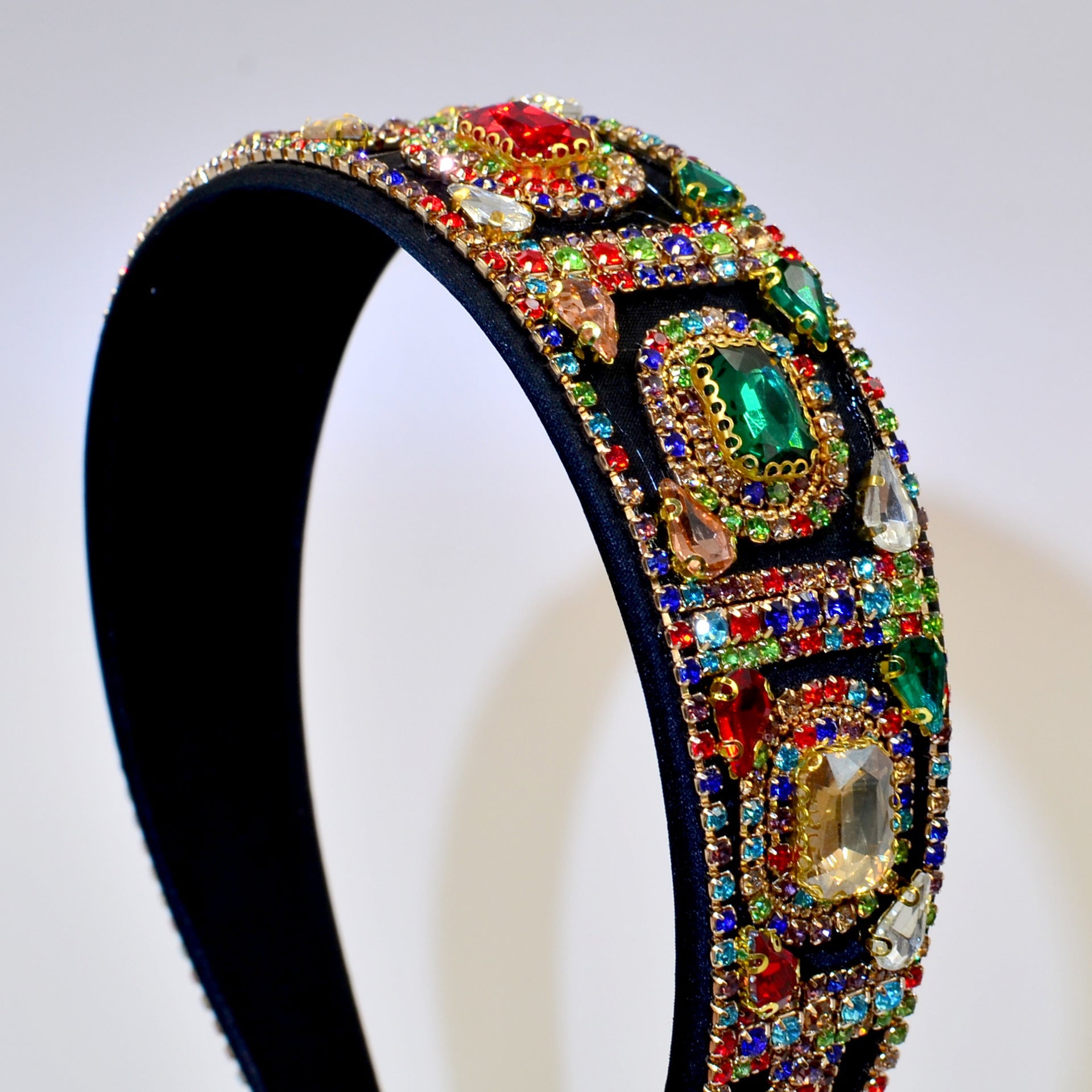 Women's Elegant Color Block Rhinestone Flannel Handmade Hair Band