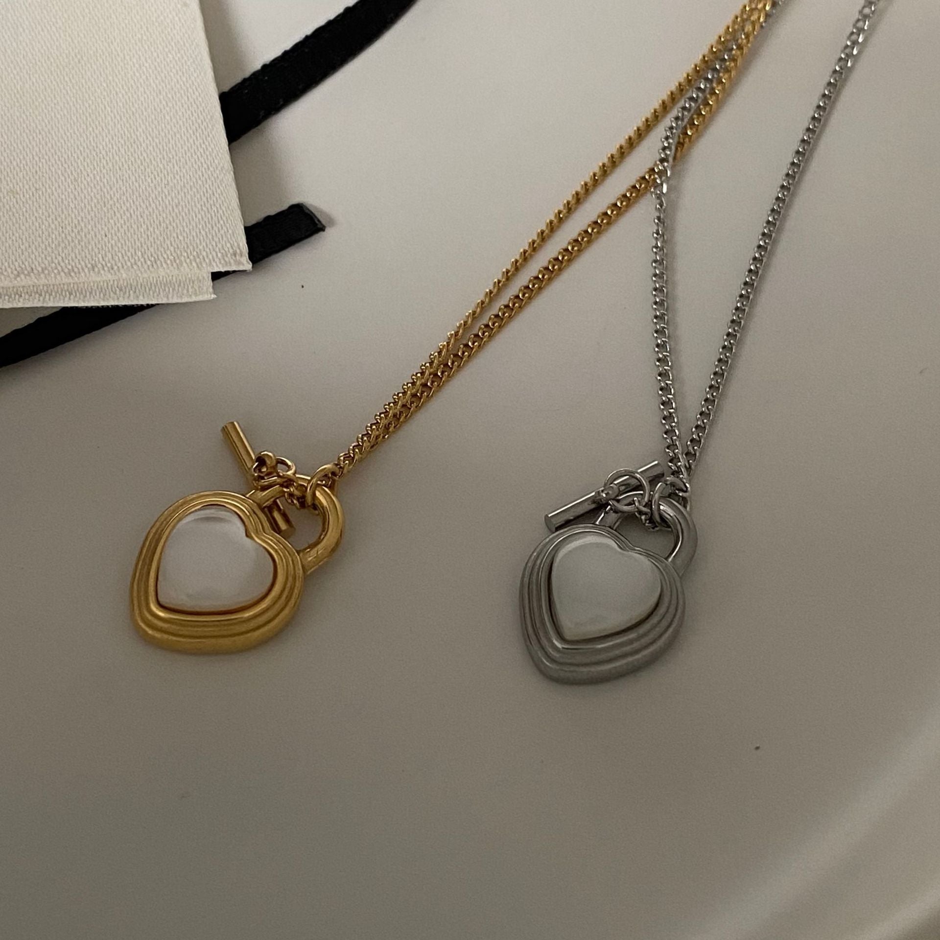 Jewelry Elegant Heart Shape Titanium Steel Opal Inlay Jewelry Set