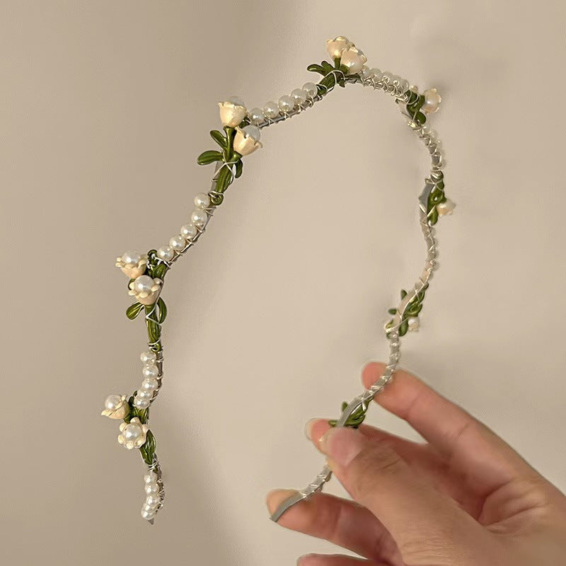 women's fairy style sweet waves flower imitation pearl alloy hair band