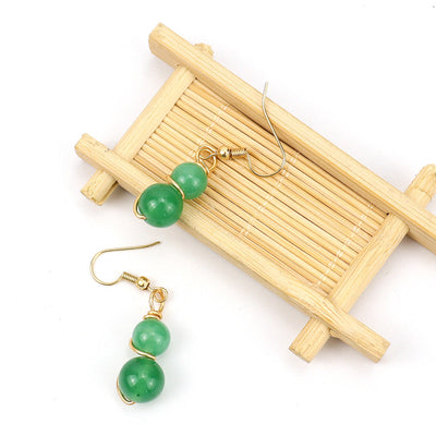 1 Pair Casual Pastoral Gourd Beaded natural stone Copper Drop Earrings