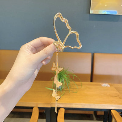 retro butterfly metal pendant tassel hair clip