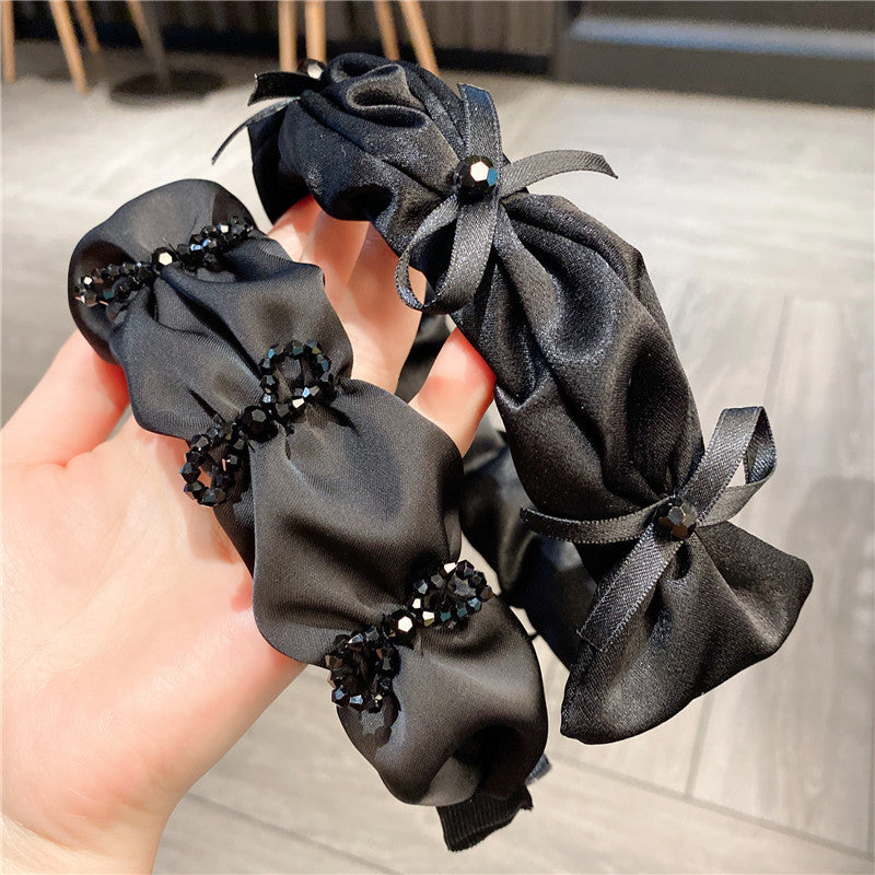 women's elegant simple style bow knot artificial crystal cloth hair band