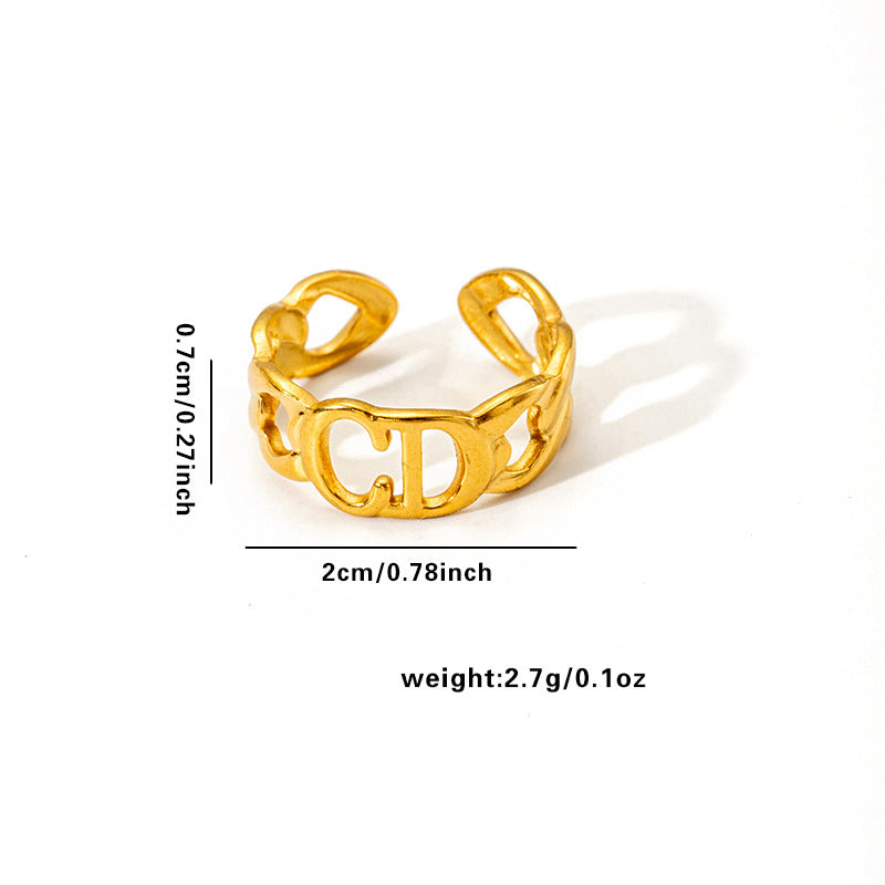 Jewelry Elegant Leaf Heart Shape Flower Titanium Steel Open Rings